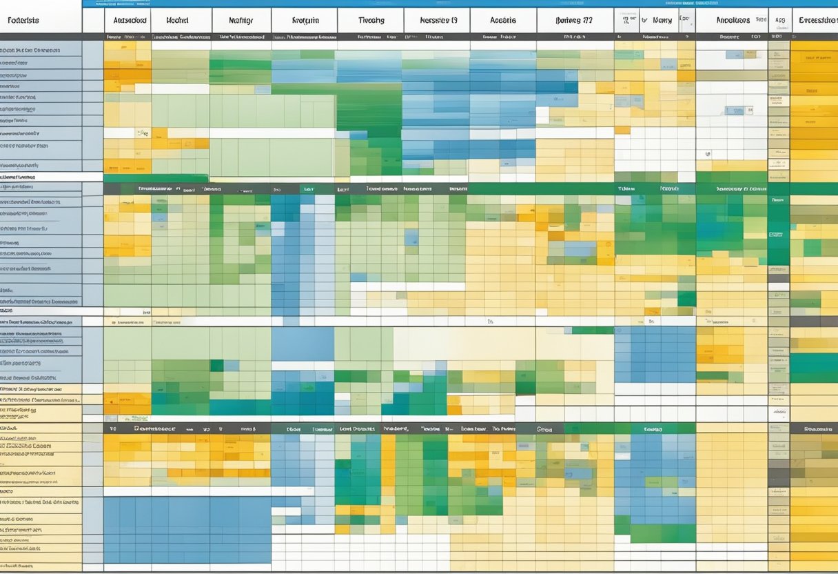 A building inspection schedule displayed on a calendar, with different types and frequencies of technical inspections clearly labeled for reference