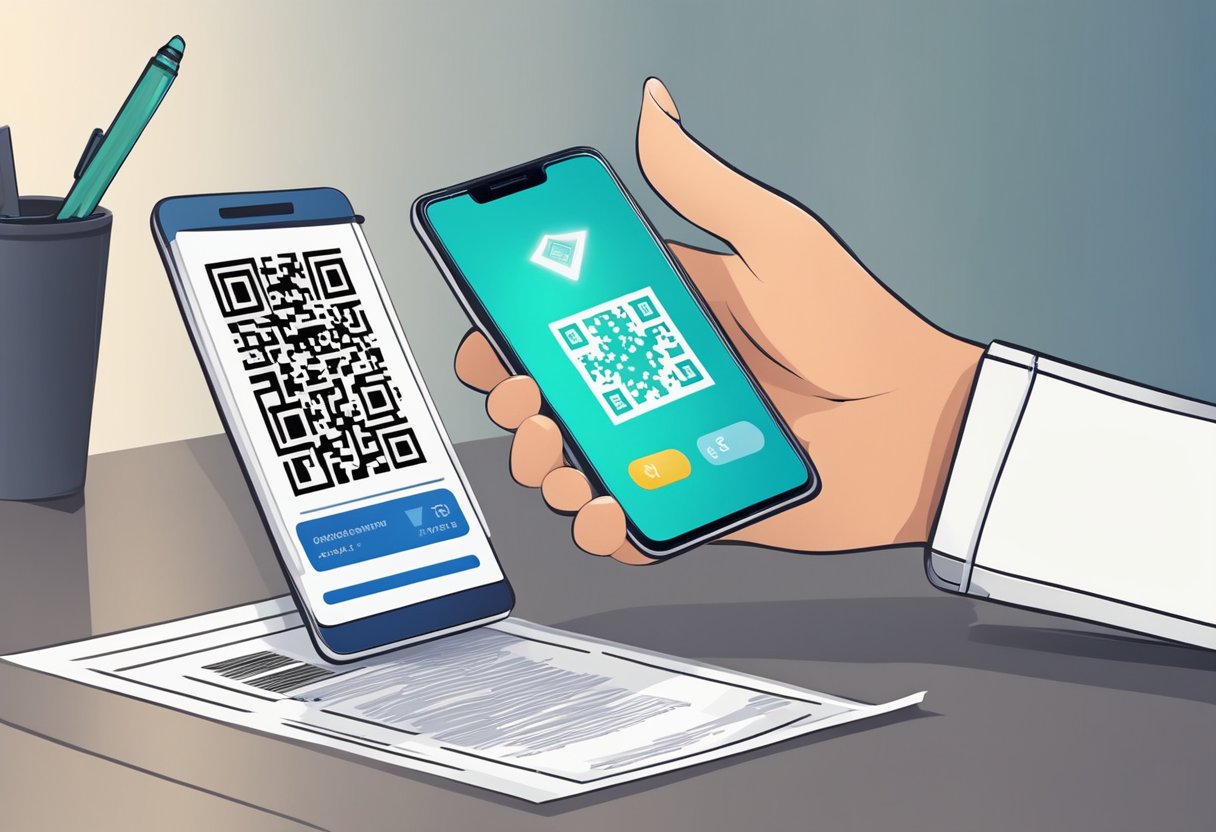 A smartphone scanning a QR code on a bank statement for instant verification