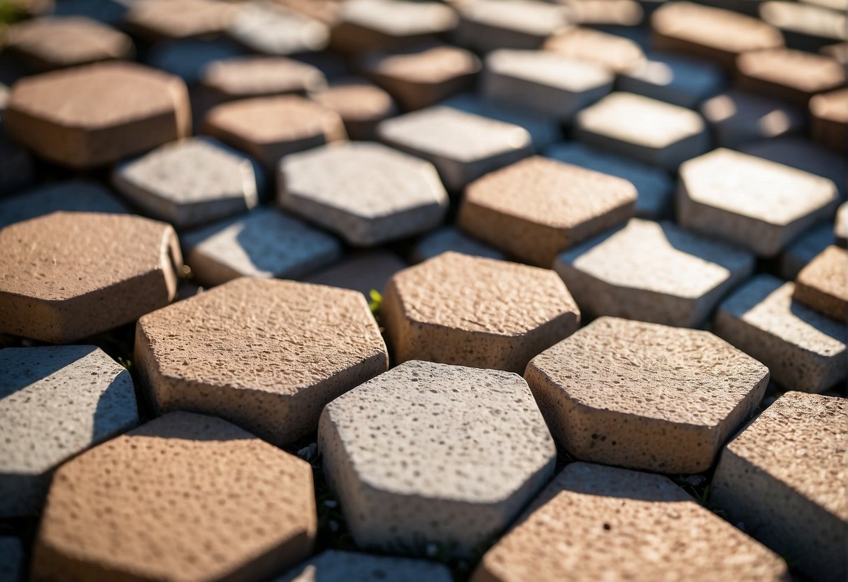 A close-up of interlocking pavers in Fort Myers, showcasing their durability and strength. The sunlight highlights the texture and color variations, creating a visually appealing and sturdy surface