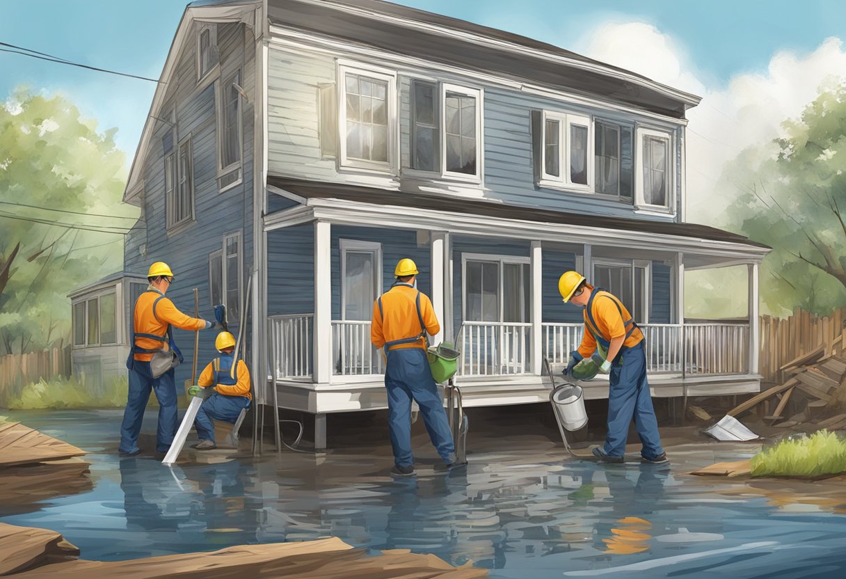 A team of restoration experts assess and repair water-damaged property, using specialized equipment and techniques