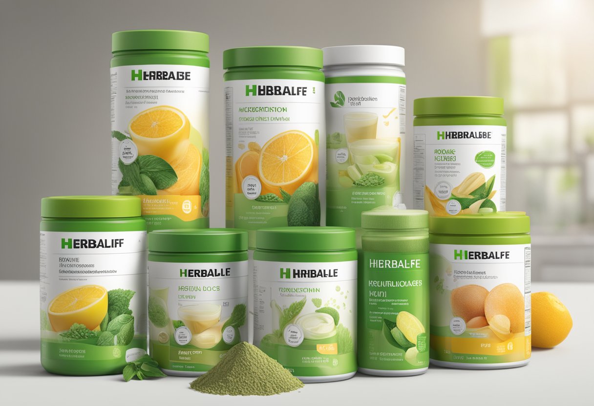A table displaying various Herbalife nutrition products with price tags and product descriptions
