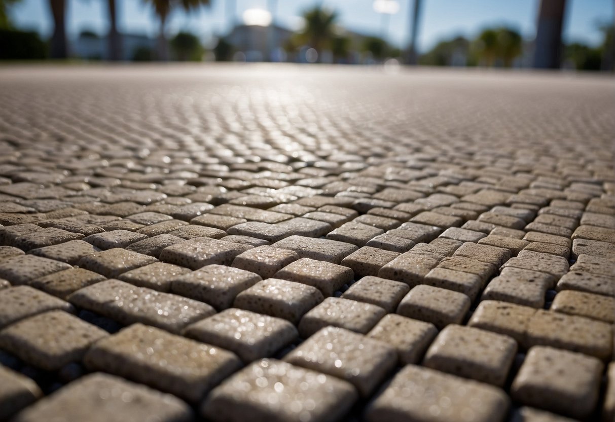 Permeable pavers withstand heavy traffic and extreme weather in Fort Myers. Illustrate a paved surface withstanding heavy loads and enduring harsh weather conditions