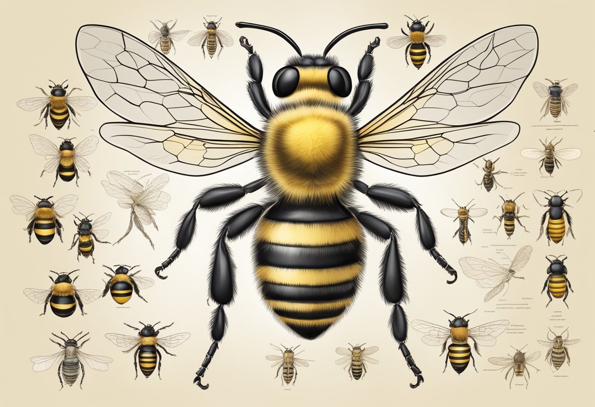 A bee's body parts: head, thorax, abdomen, wings, and legs. Each part has a specific function in the bee's life