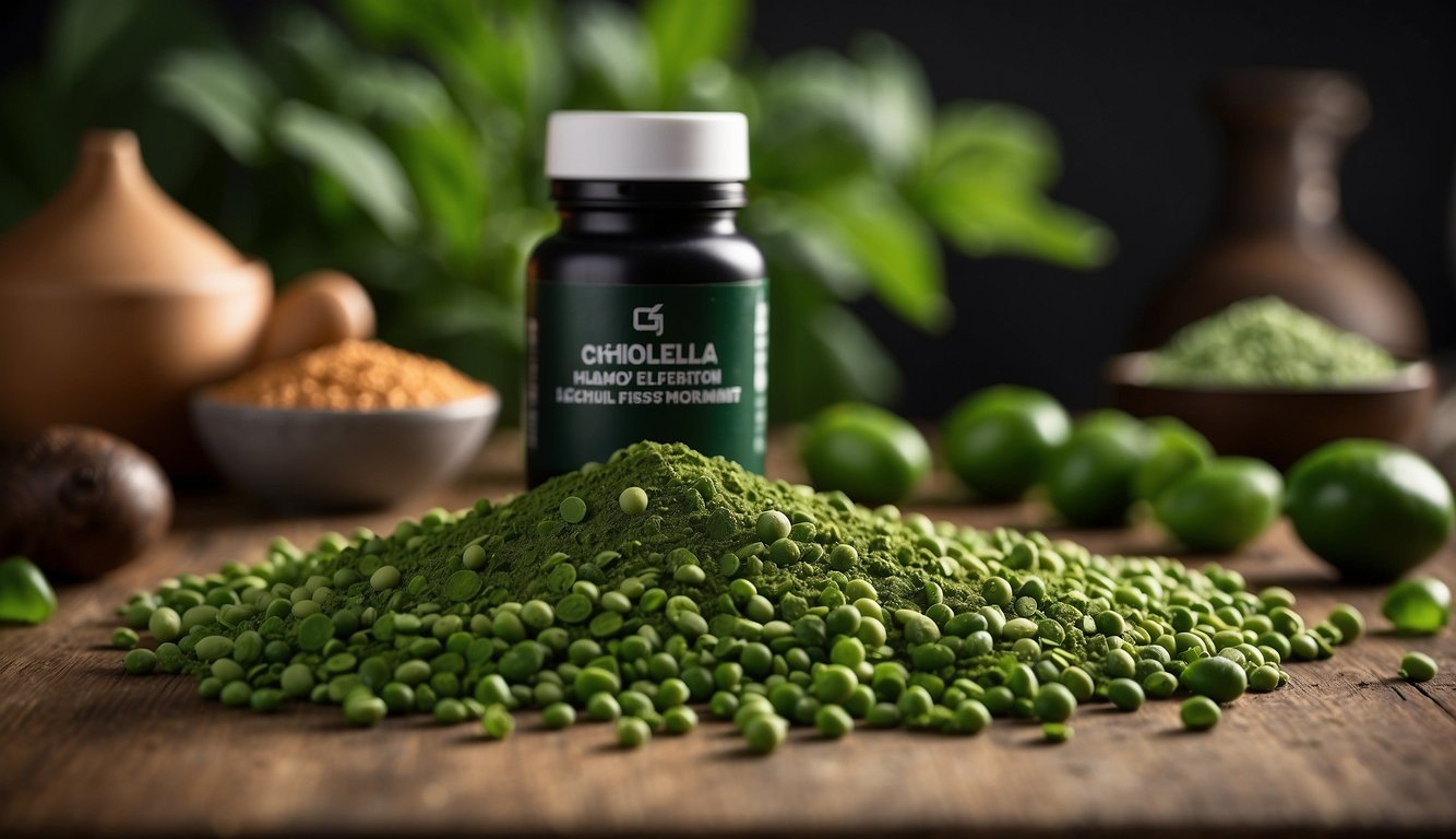 A vibrant chlorella supplement stands out among other dull supplements, symbolizing its unique benefits and effectiveness