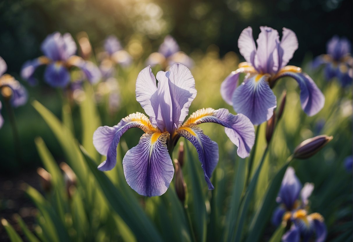 Iris blooms in a garden all summer