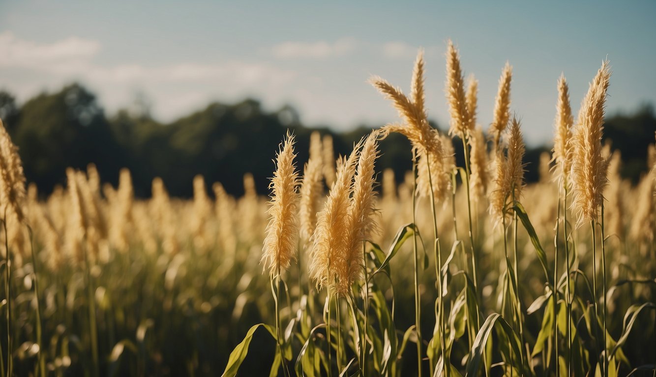 A field of tall, slender cornstalks with pale yellow silk tassels swaying in the breeze