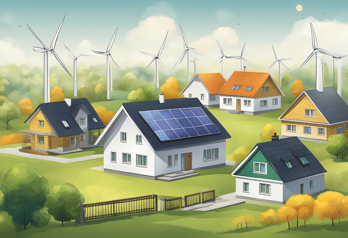 Renewable energy sources powering energy-efficient homes in Lithuania - a compelling scene for an illustrator