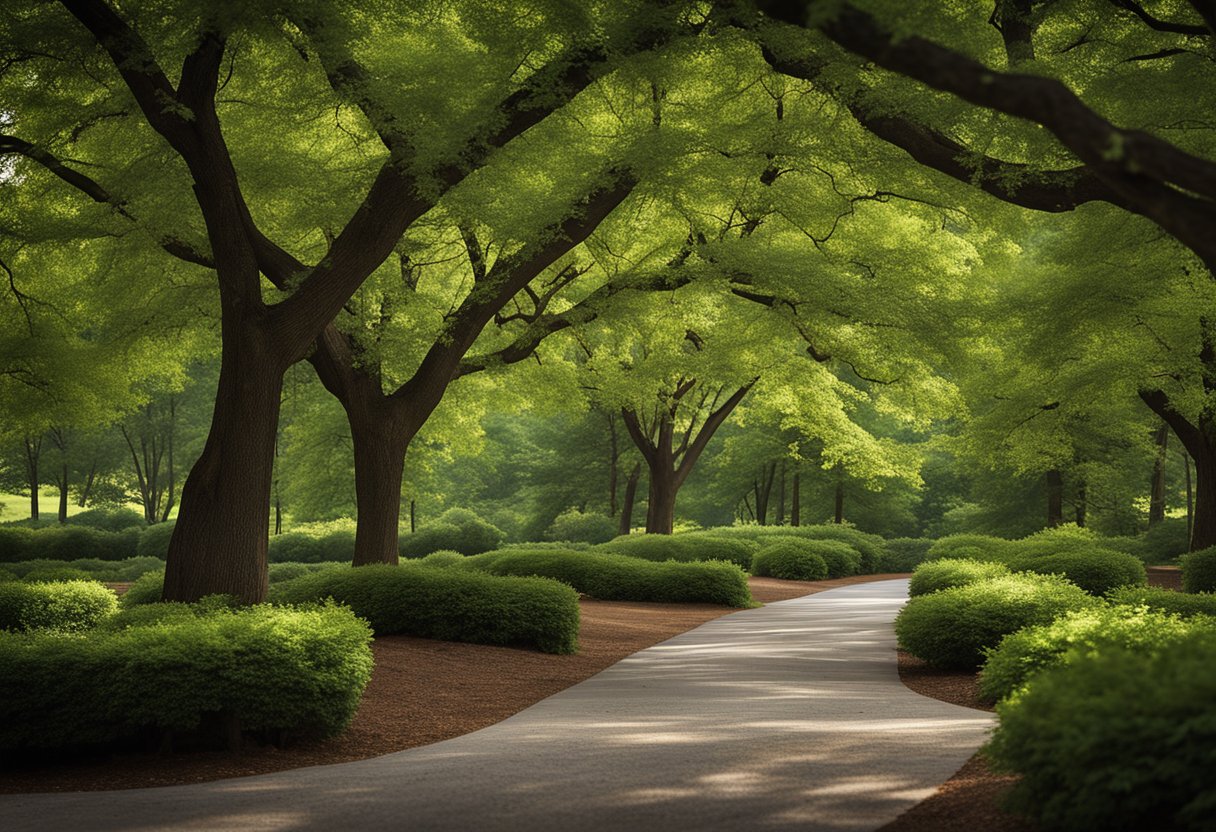 Lush trees line the winding paths of Greenways Top Parks, creating a peaceful and serene atmosphere in Concord, NC