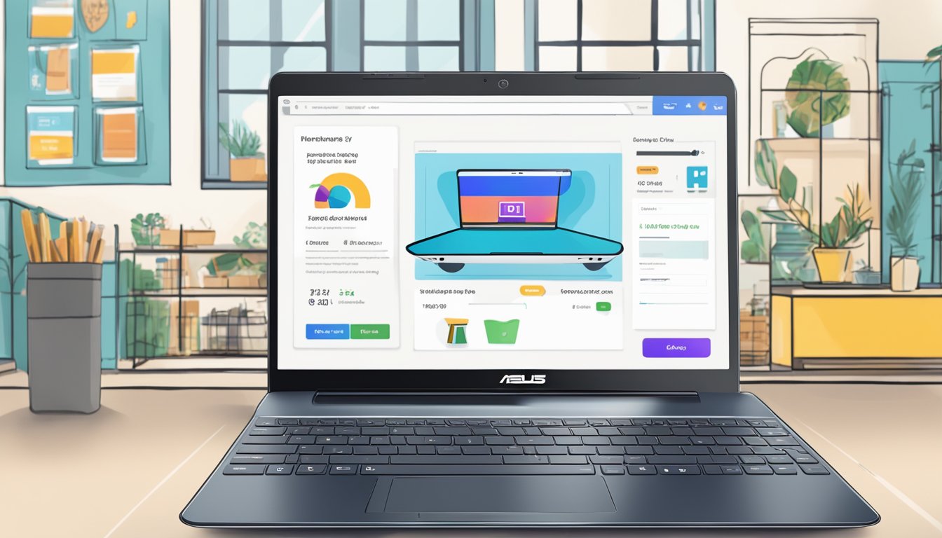 An open laptop displaying the Asus Zenfone 5 on an online shopping website, with a "buy now" button highlighted