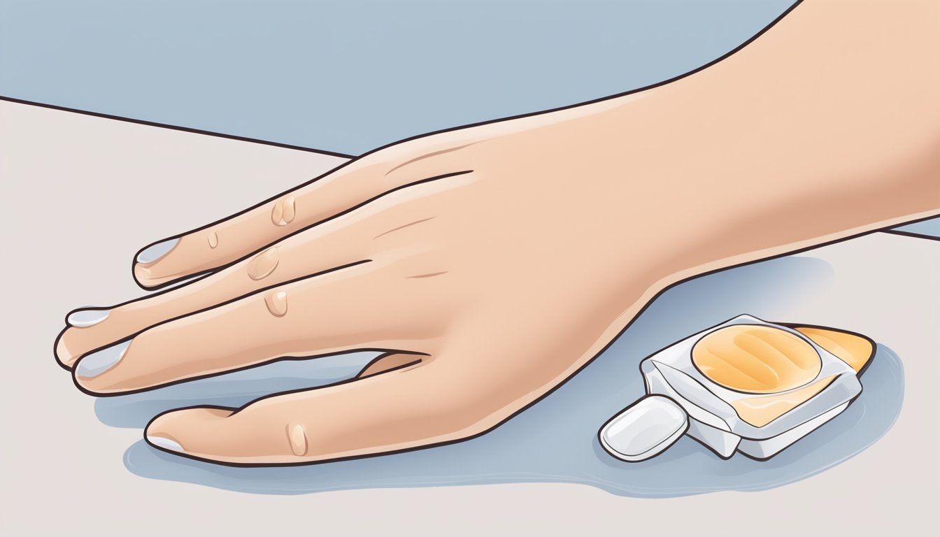 A hand placing a contraceptive patch on a clean, dry, and hairless area of the skin. The patch is smooth, flexible, and discreet, offering convenience and effective birth control