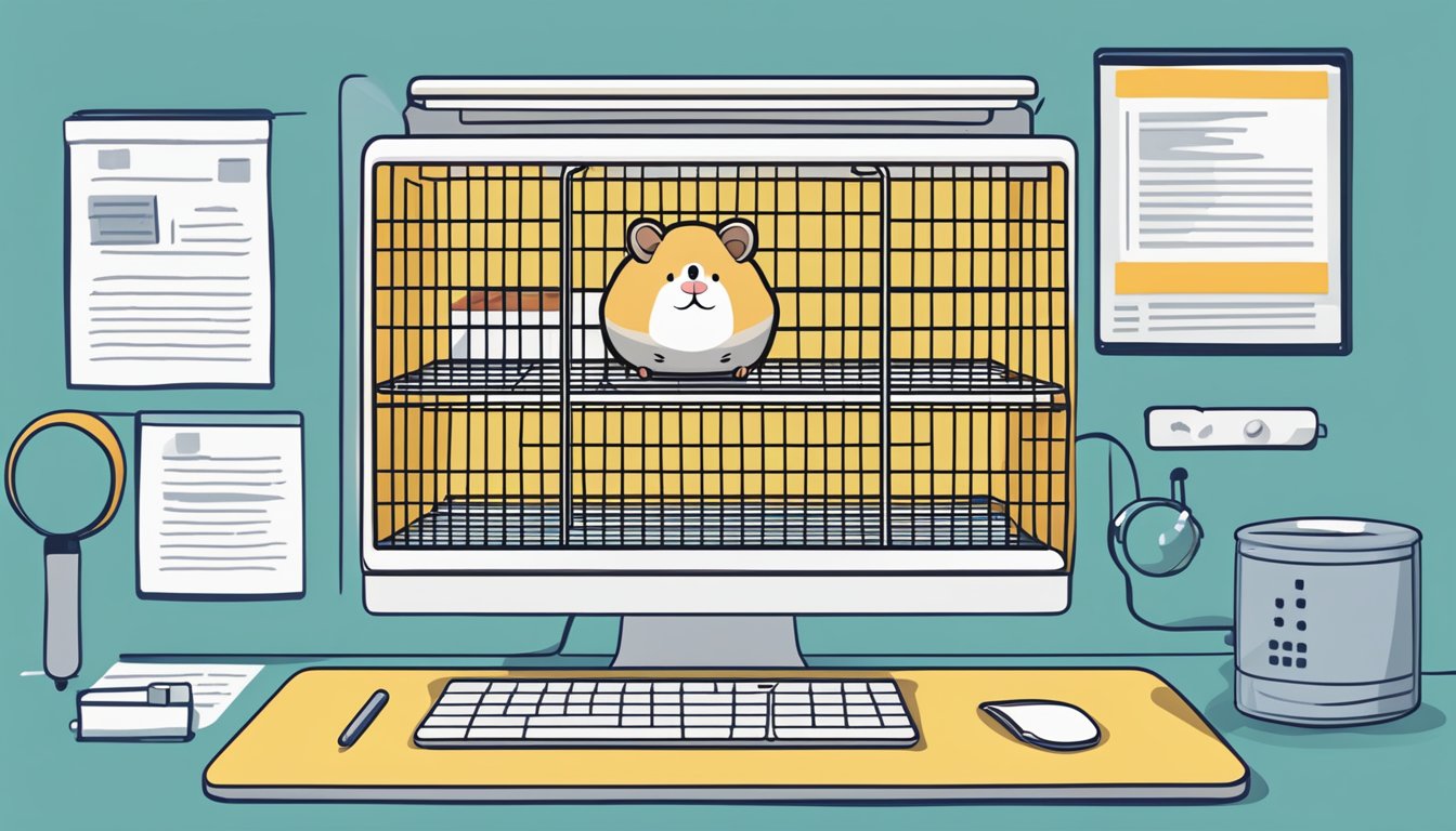 A hamster cage displayed on a computer screen with a list of frequently asked questions about buying online