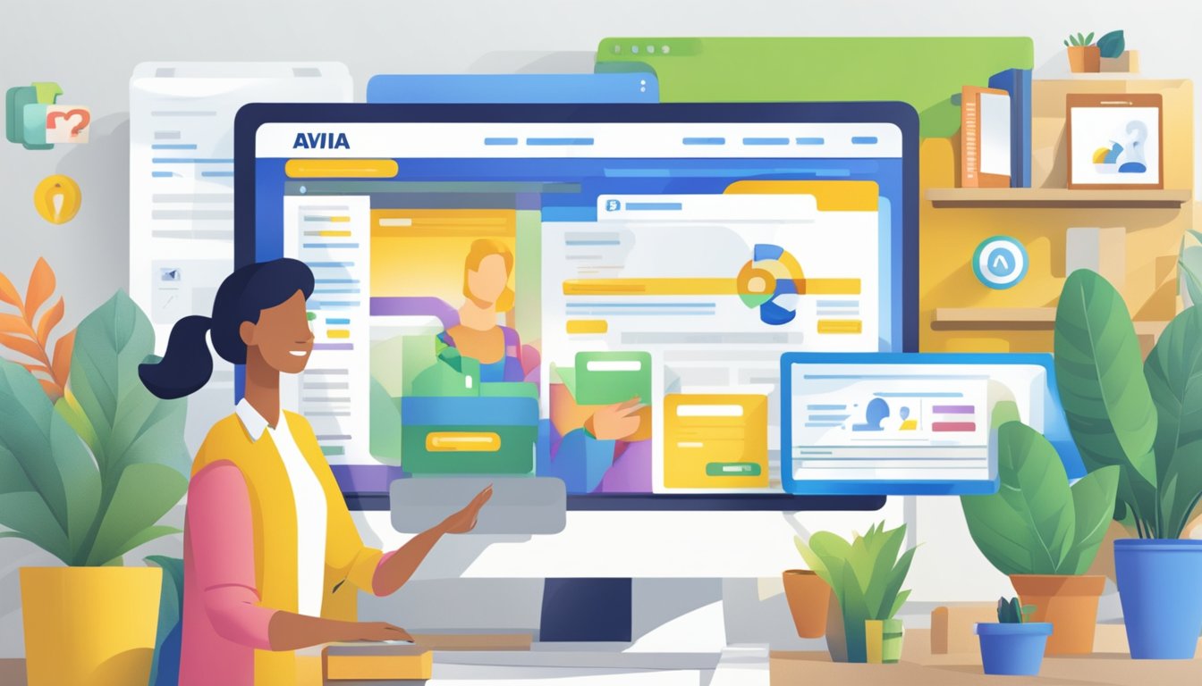 Customers browsing a website, clicking on "Frequently Asked Questions" section to buy Aviva insurance online