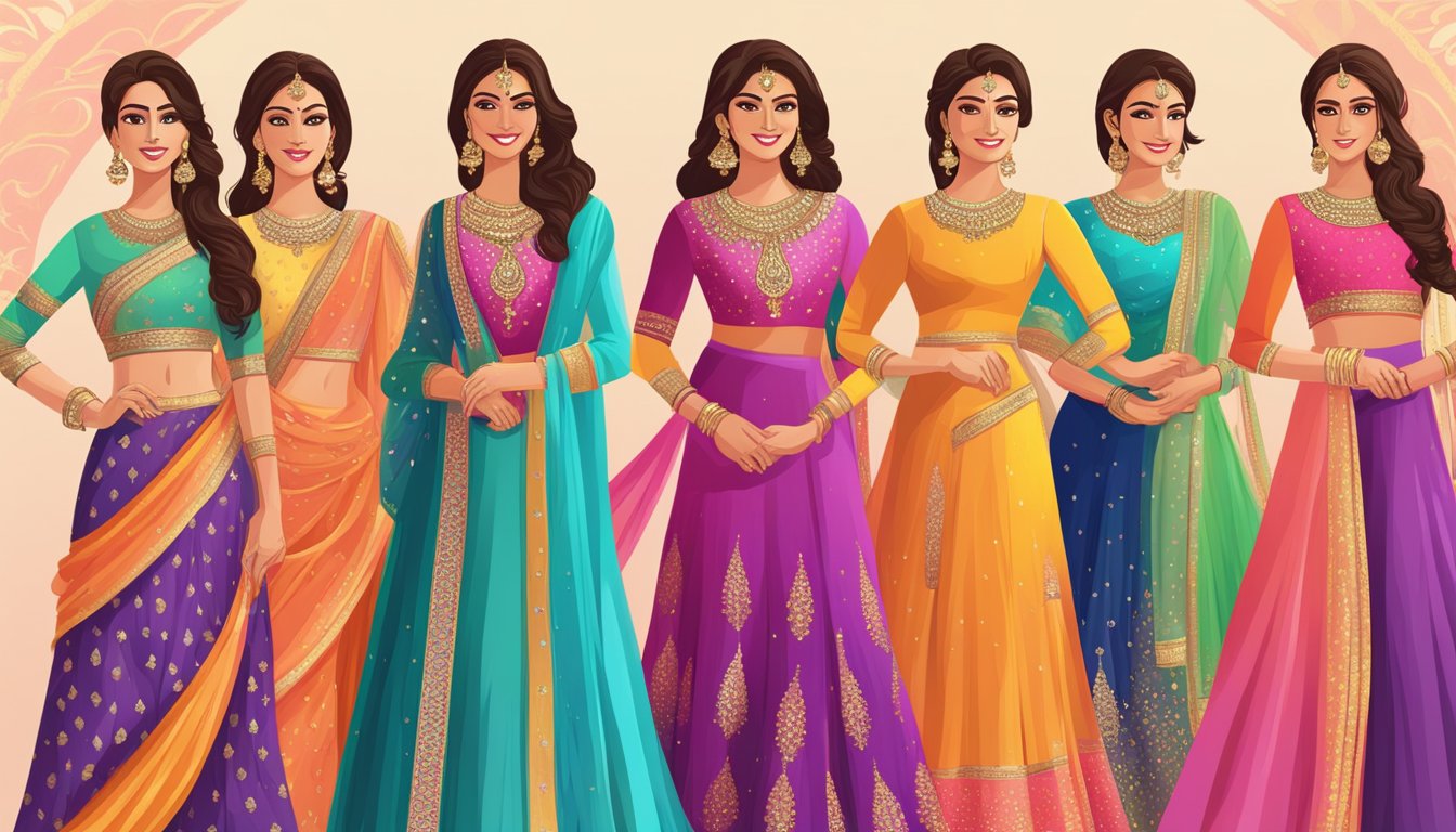 Colorful Bollywood dresses displayed on a vibrant website, with easy-to-navigate options for online purchase