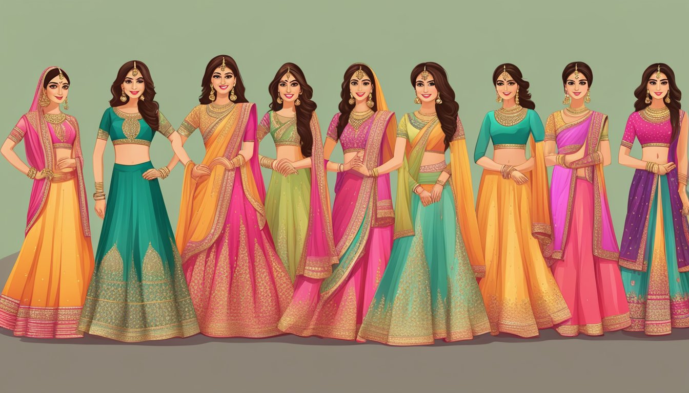A colorful array of Bollywood dresses displayed on a vibrant website, with detailed descriptions and easy-to-use navigation