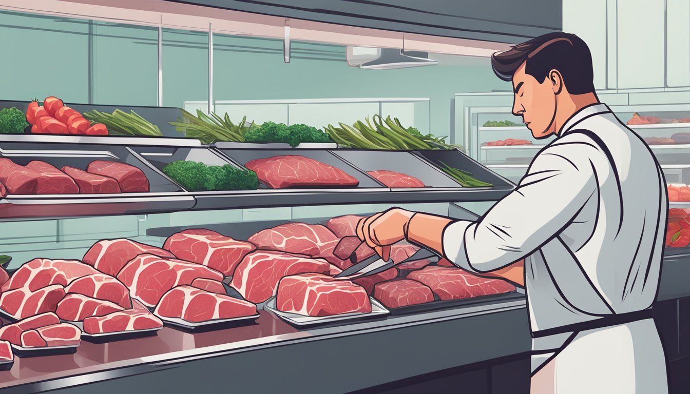 A customer browsing through a variety of fresh cuts of beef displayed on a sleek and modern online butcher's website