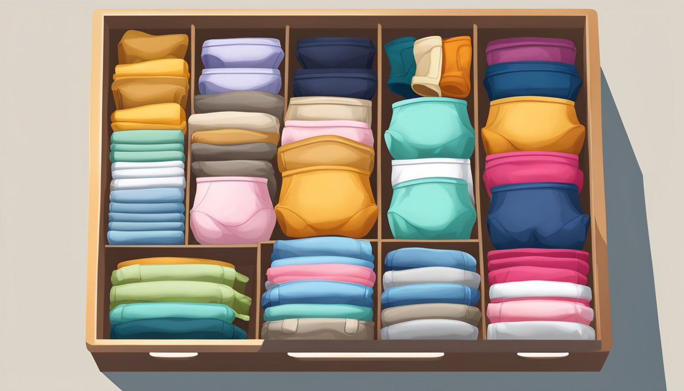 A neatly organized drawer with various styles and colors of underwear neatly folded and arranged for easy selection