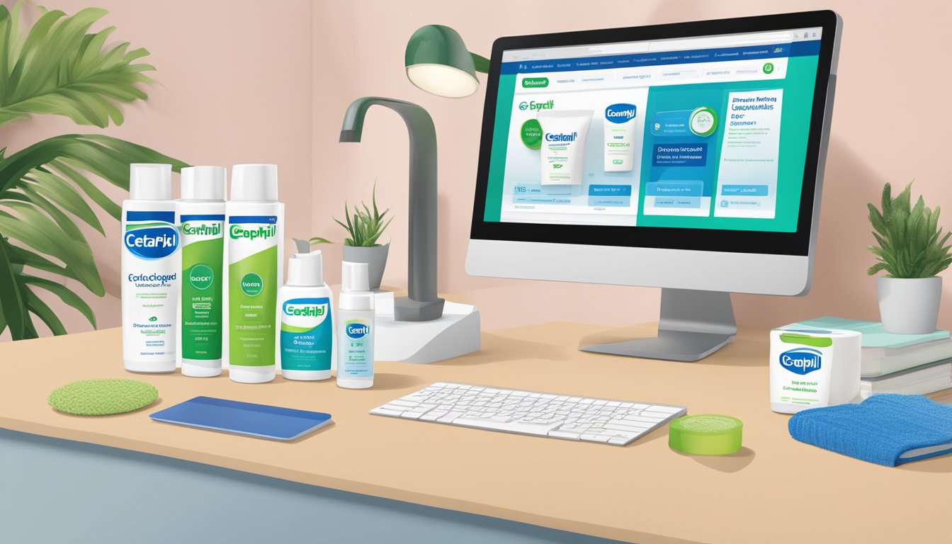 A computer screen displaying the Cetaphil website with the option to purchase products online