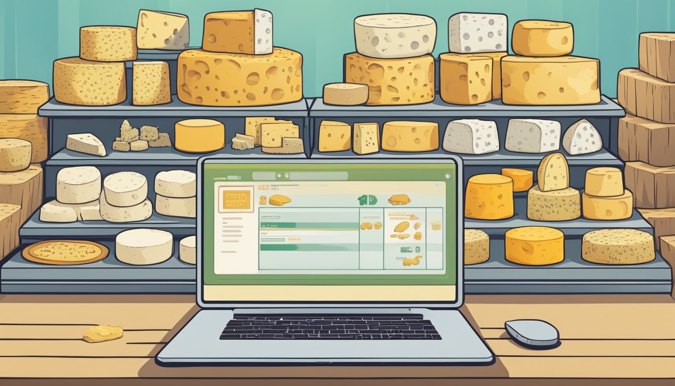 A computer screen displays a variety of cheeses for sale. A cursor hovers over the options, ready to make a selection