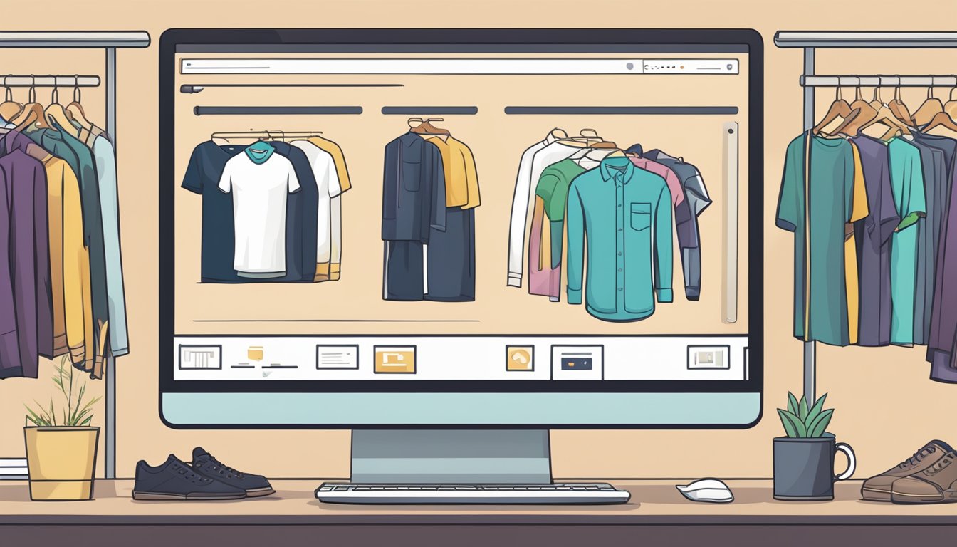 A computer screen with a website displaying various clothing items in bulk. Add-to-cart buttons and wholesale pricing are visible
