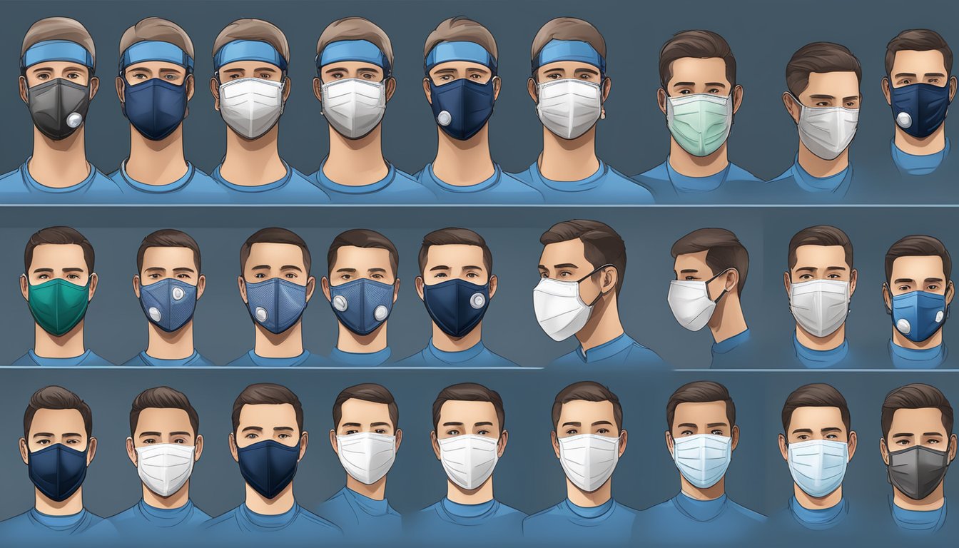 N99 masks displayed with adjustable straps, multiple layers, and a secure nose clip. Visible certification labels and packaging details