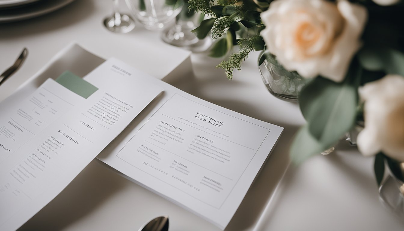 A wedding planner's services being offered with pricing details displayed on a brochure or website