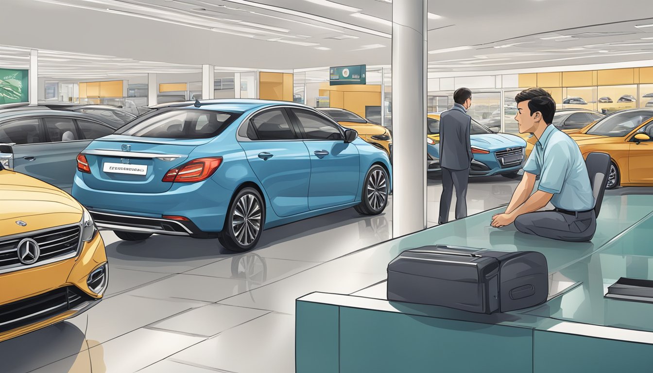 A foreigner browsing through car dealerships in Singapore, seeking information and assistance