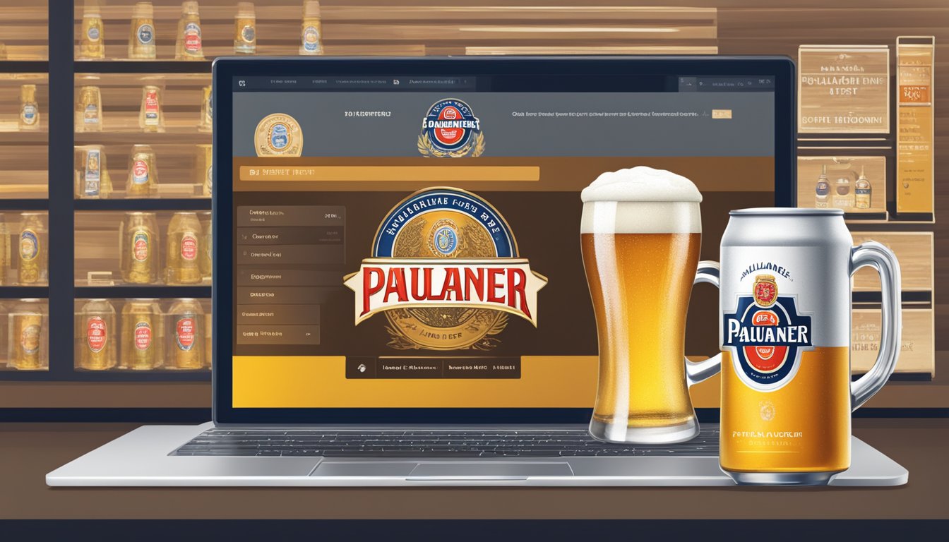 A computer screen with a browser open to a website selling Paulaner beer