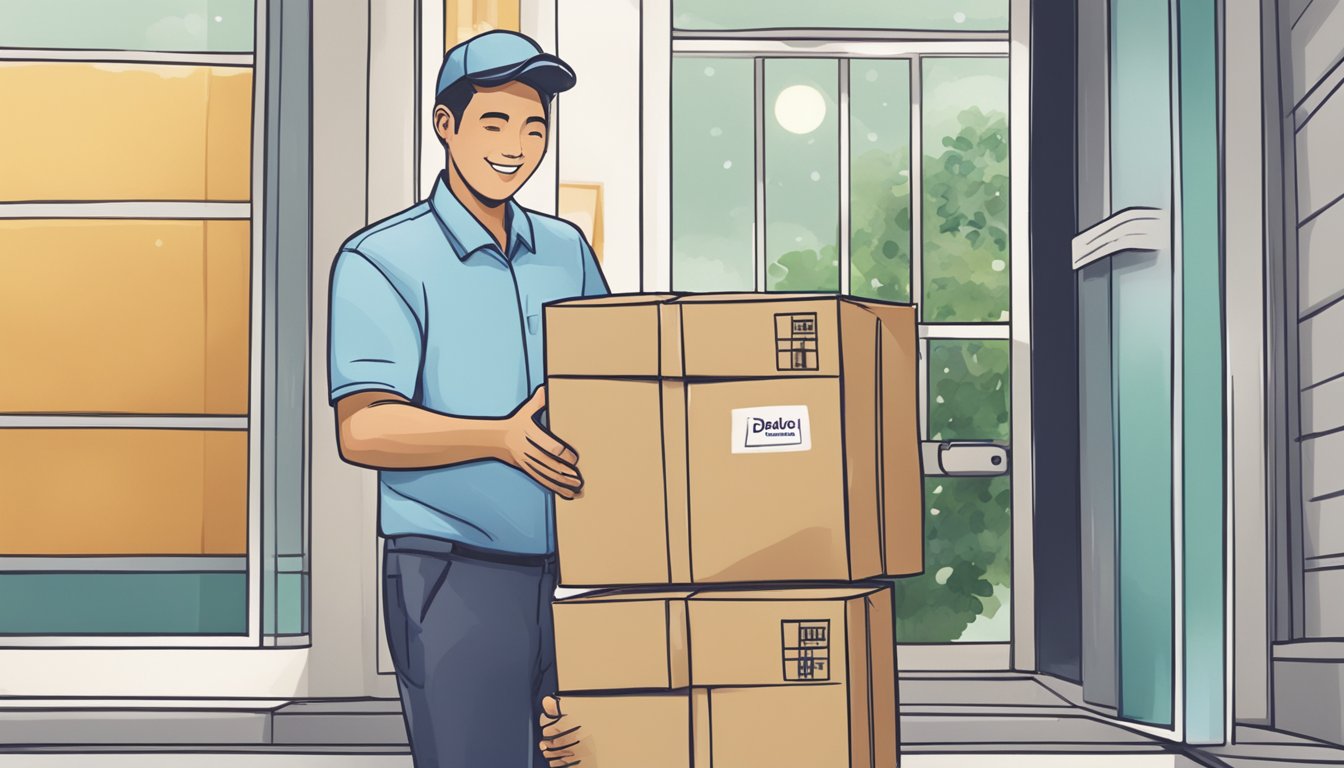 A package of Dalacin T being delivered to a doorstep in Singapore