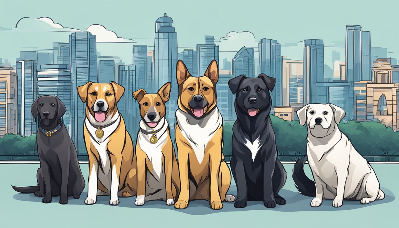 Dogs displayed on a website, with Bangalore cityscape in the background