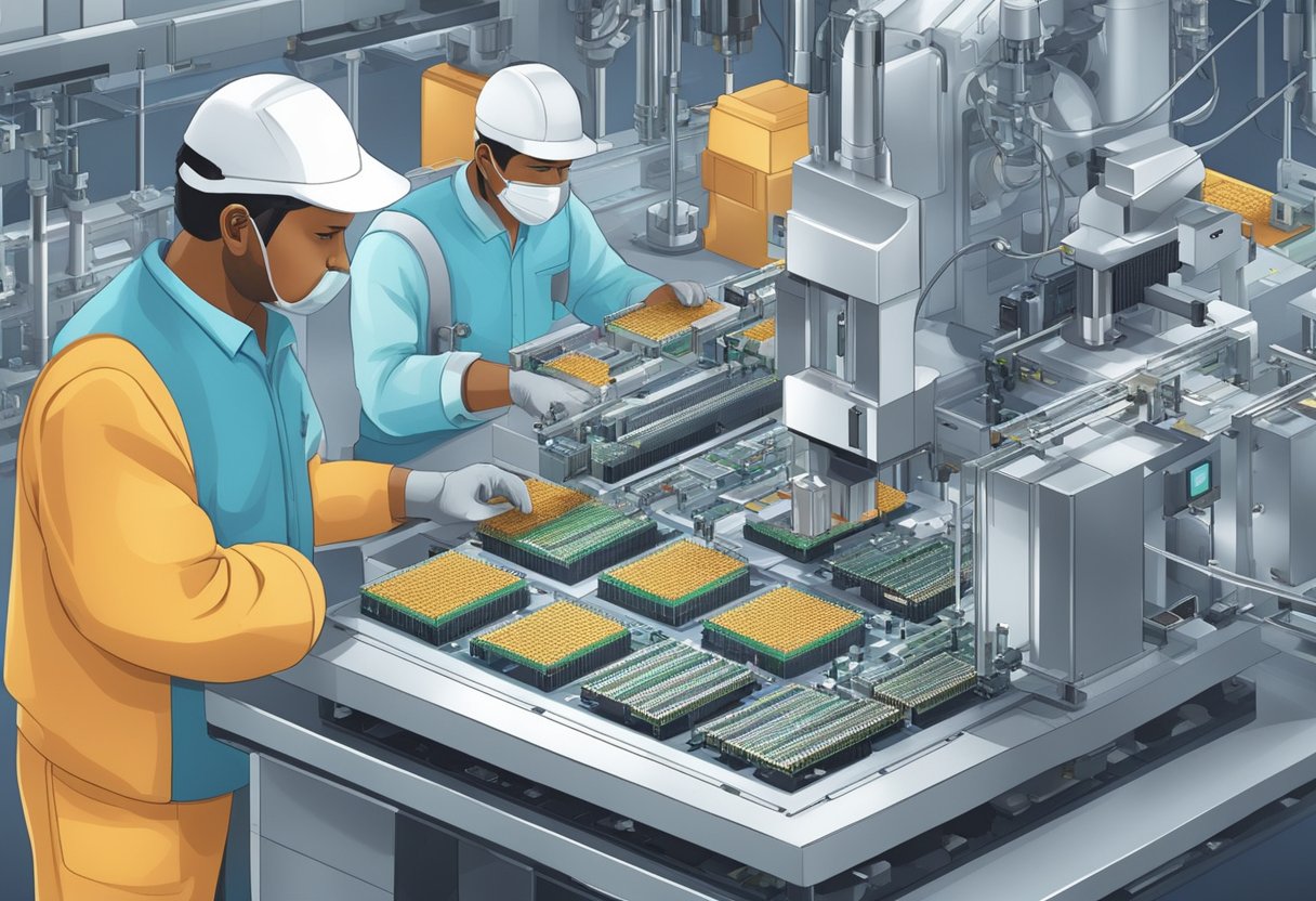 Machinery assembling semiconductor chips in an Indian factory