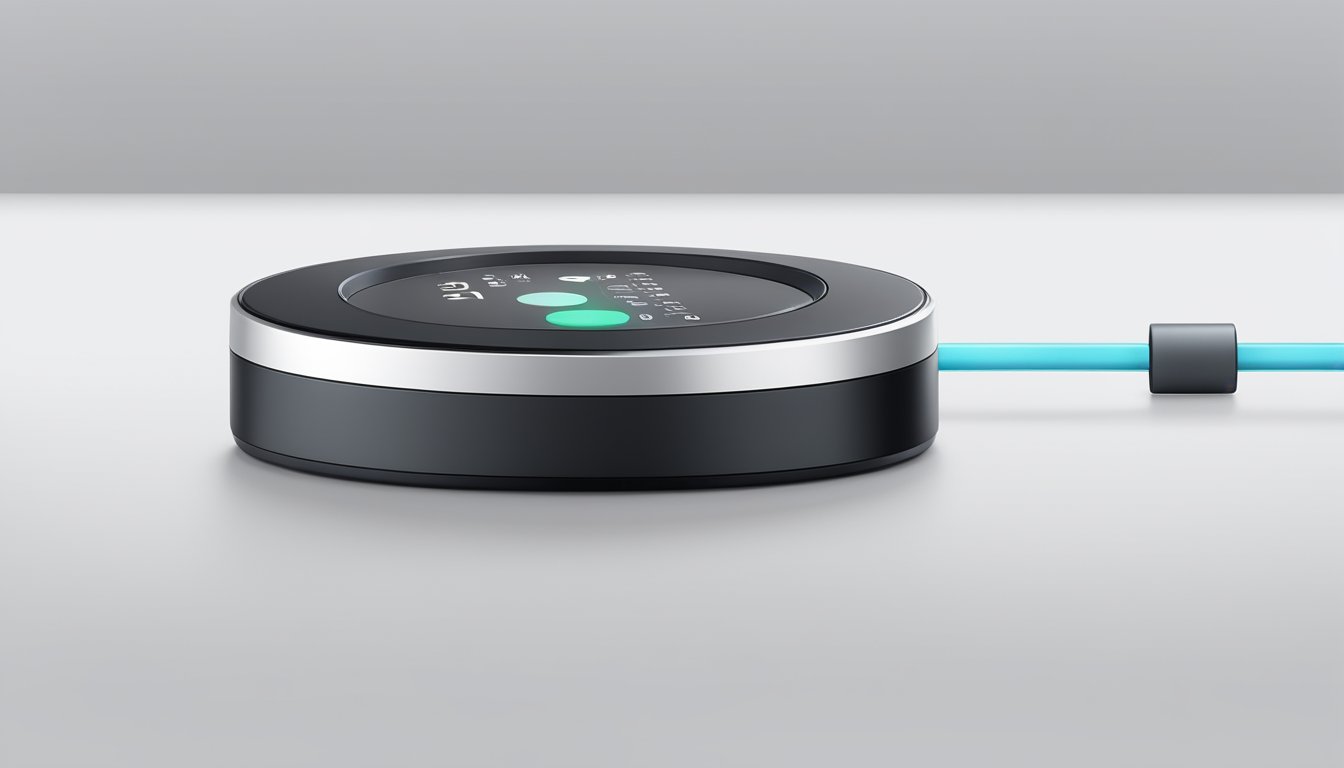 A Freestyle Libre Sensor lies on a clean, white surface, with its small, round shape and sleek design prominently displayed
