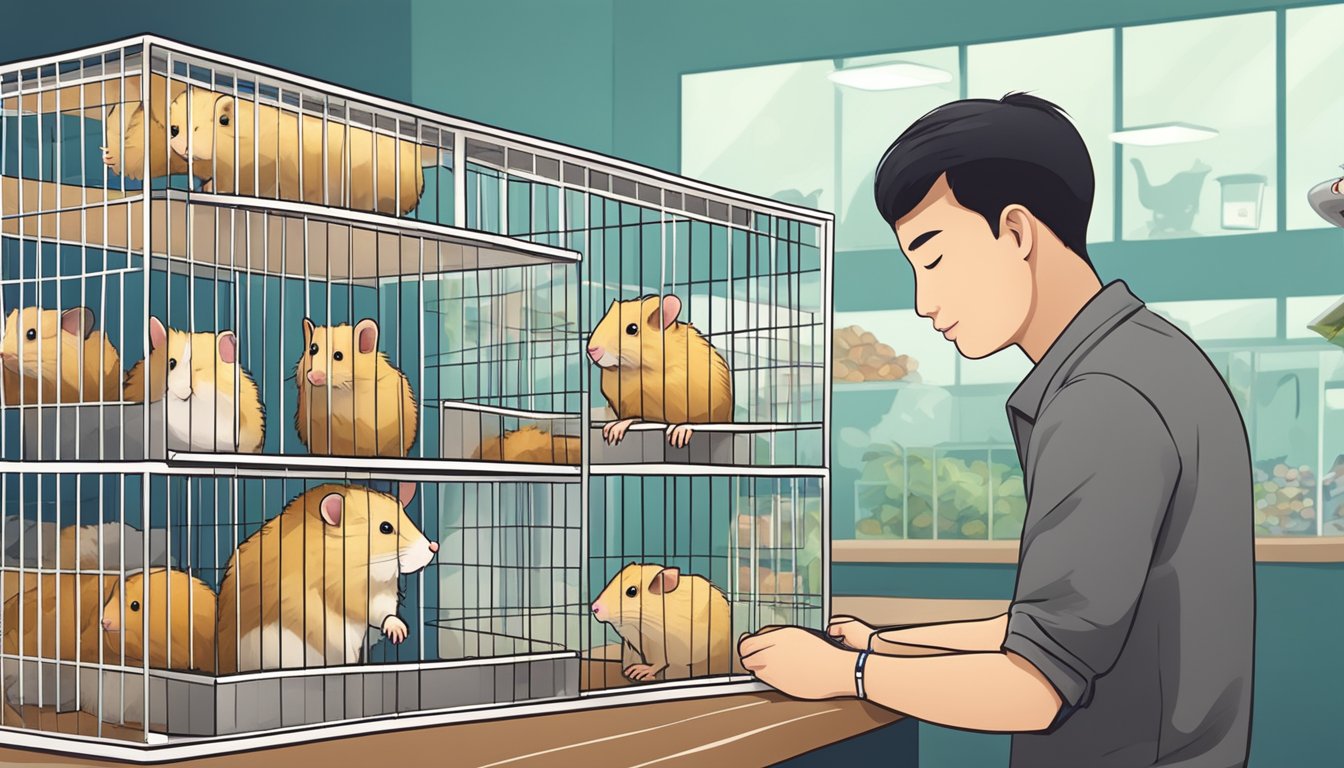 A person at a pet store in Singapore purchases a hamster from a cage
