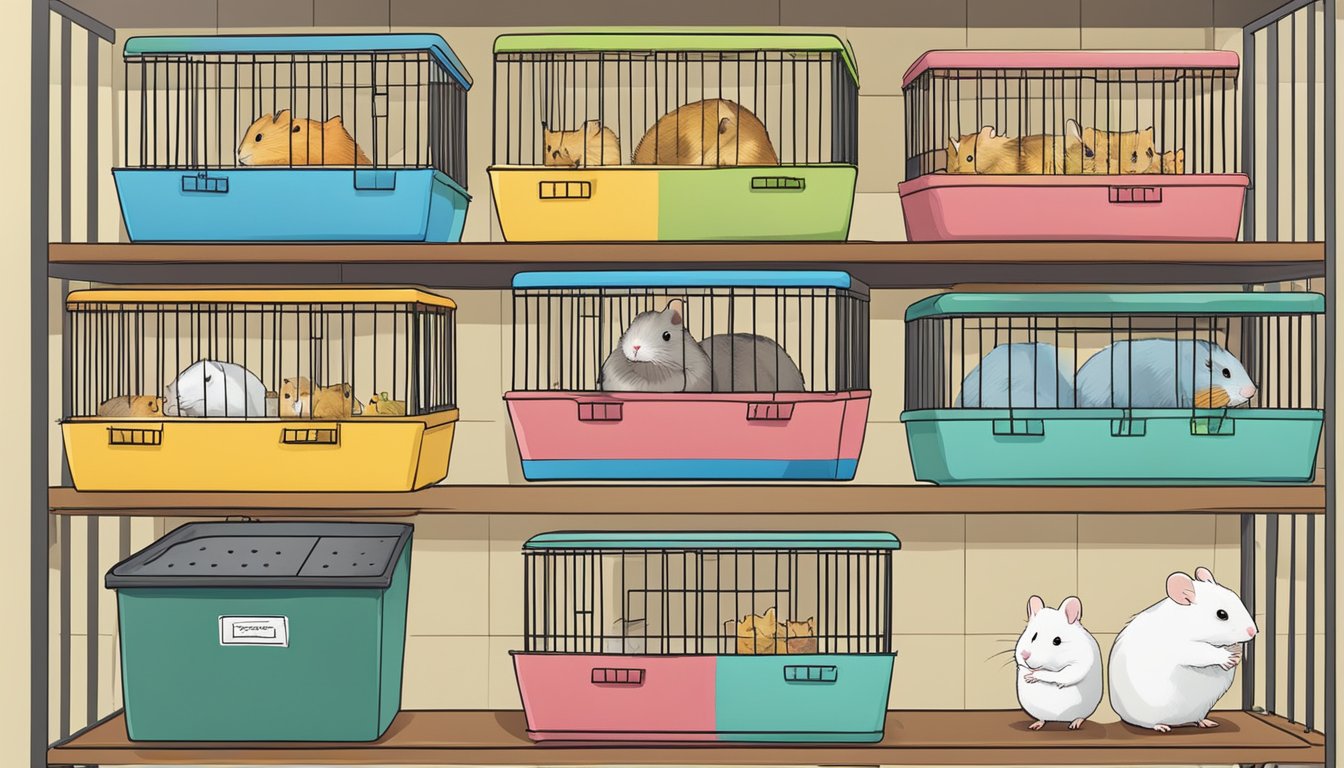 A hamster cage with a sign reading "Frequently Asked Questions: buy hamster Singapore" displayed prominently