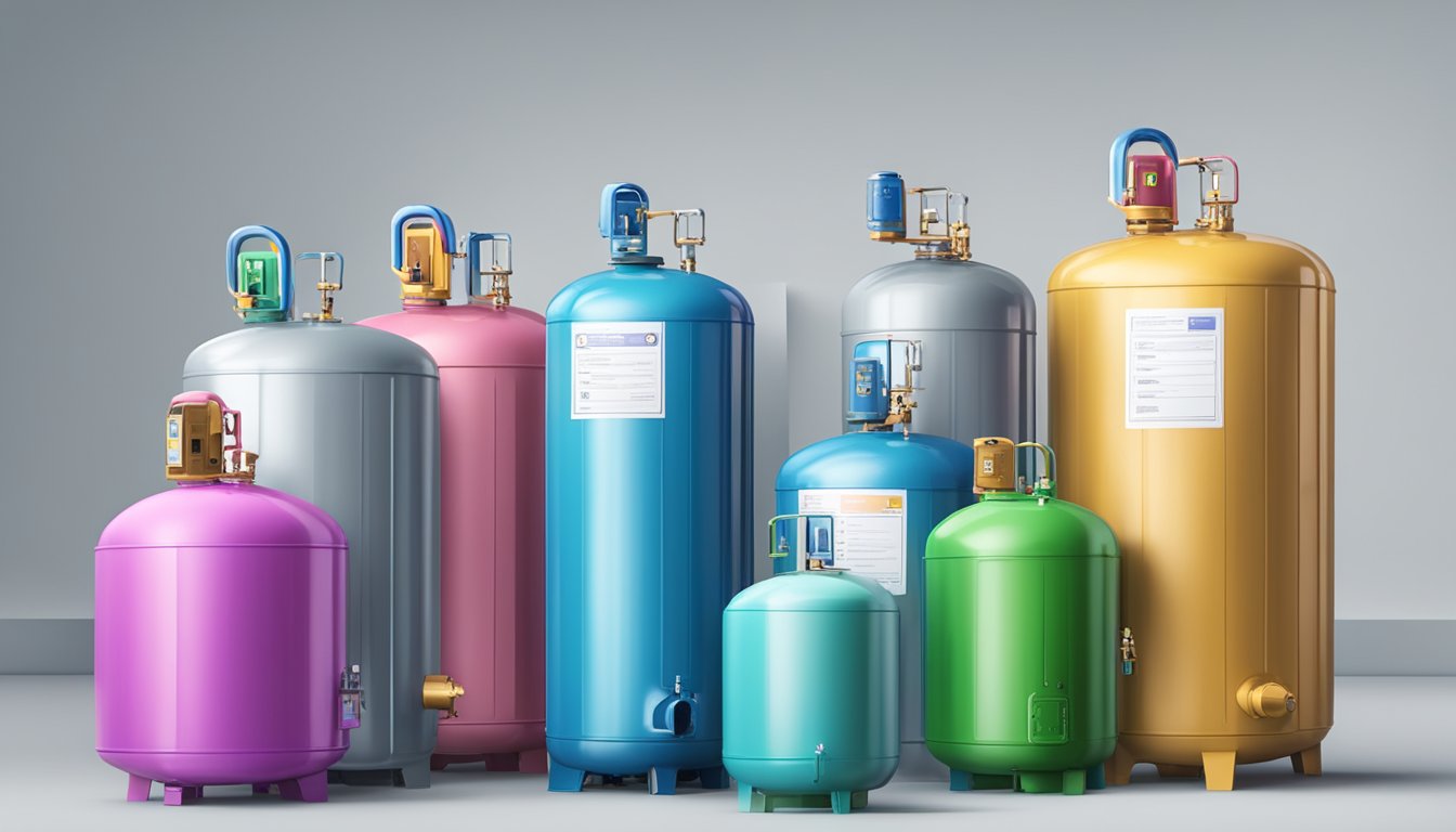Customers ordering helium tanks online, with a FAQ section visible on the screen. Various tank sizes and payment options shown