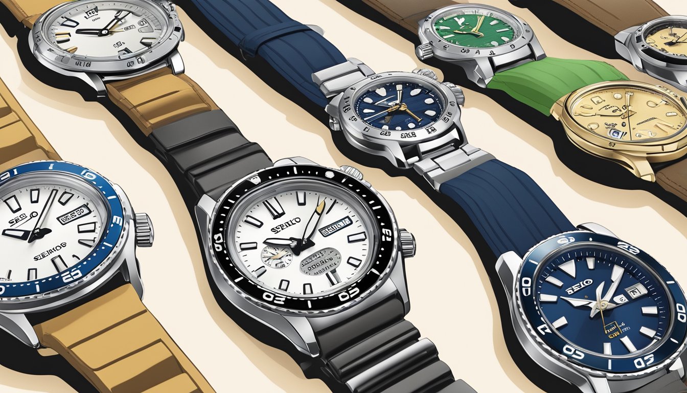 Customers browsing a variety of Seiko watches online. Displayed watches include different styles and prices. Website features a FAQ section for common inquiries