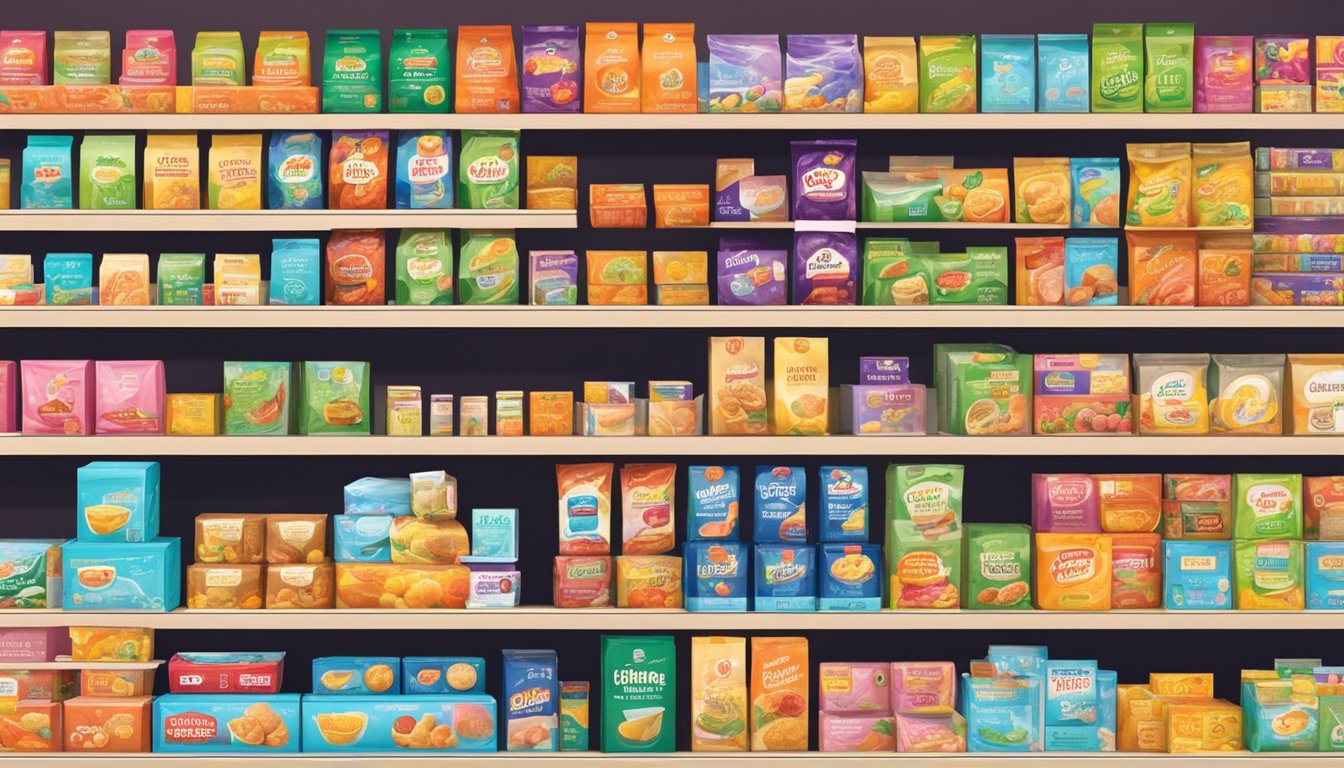 A display of gelatin boxes and packets in a well-stocked store in Singapore, with clear signage indicating the different types and brands available