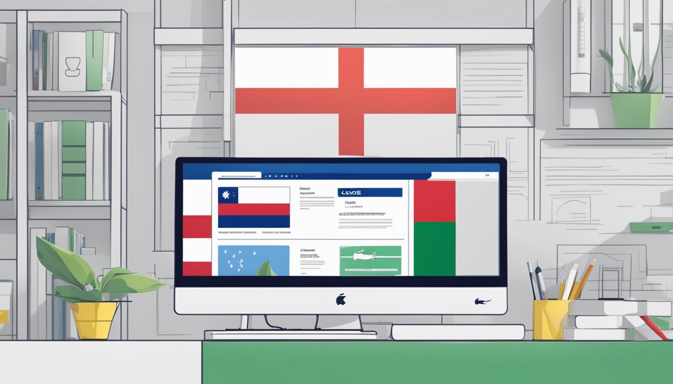 A computer screen displaying Lacoste's website with the Singapore flag in the background