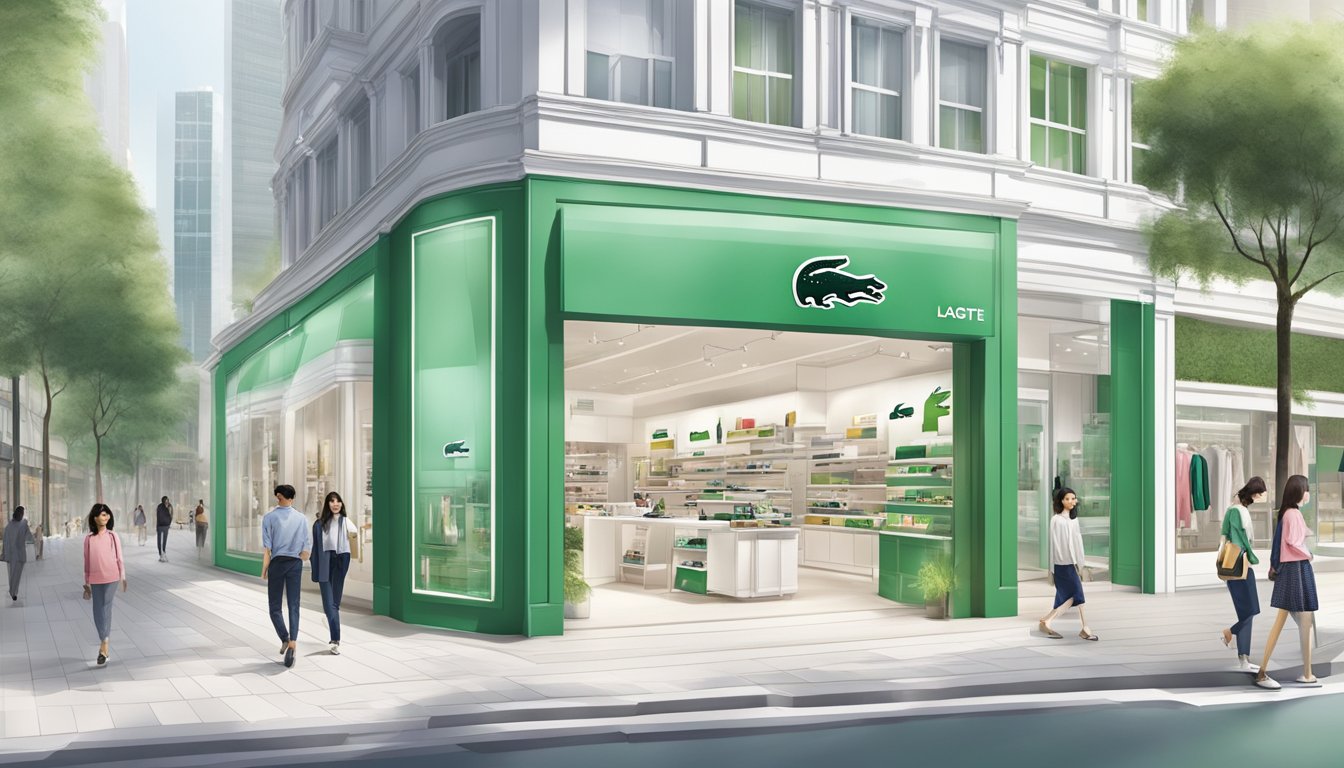 A bright, modern store with Lacoste branding, displaying the latest collections in Singapore