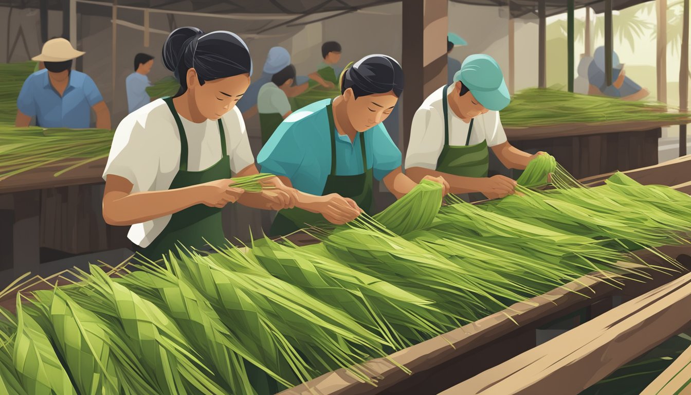 Ketupat leaves being woven in Singapore market