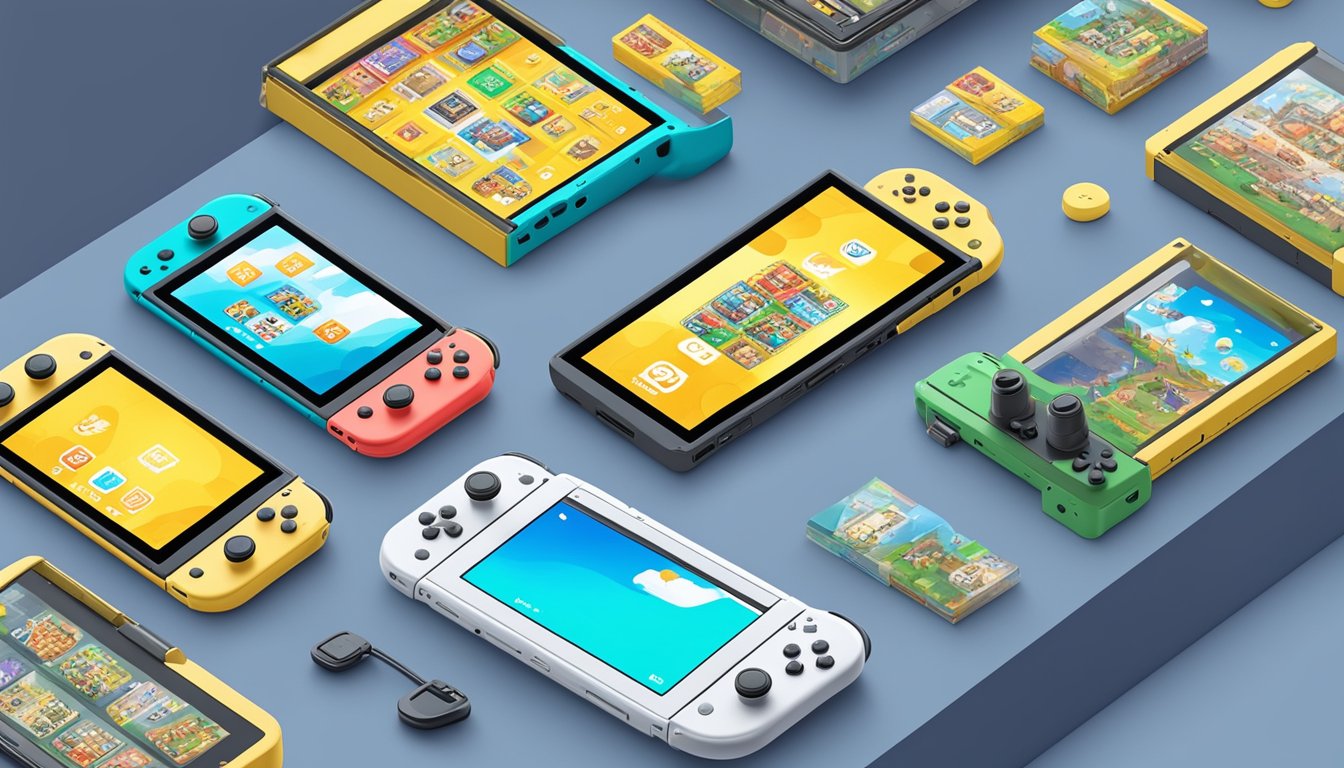 A colorful display of popular Nintendo Switch Lite games and franchises at a Best Buy store