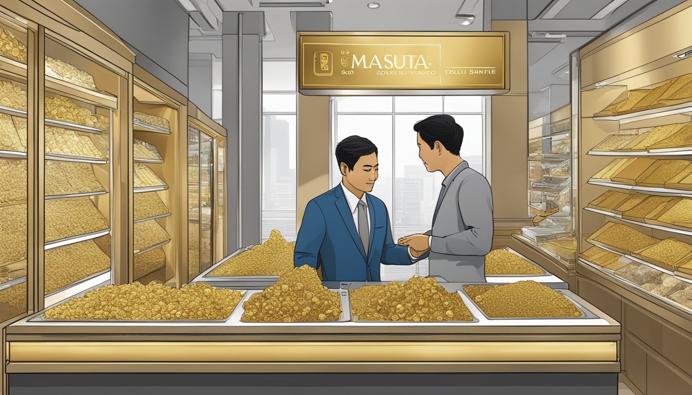 A customer at Mustafa Centre in Singapore purchases gold from a display counter