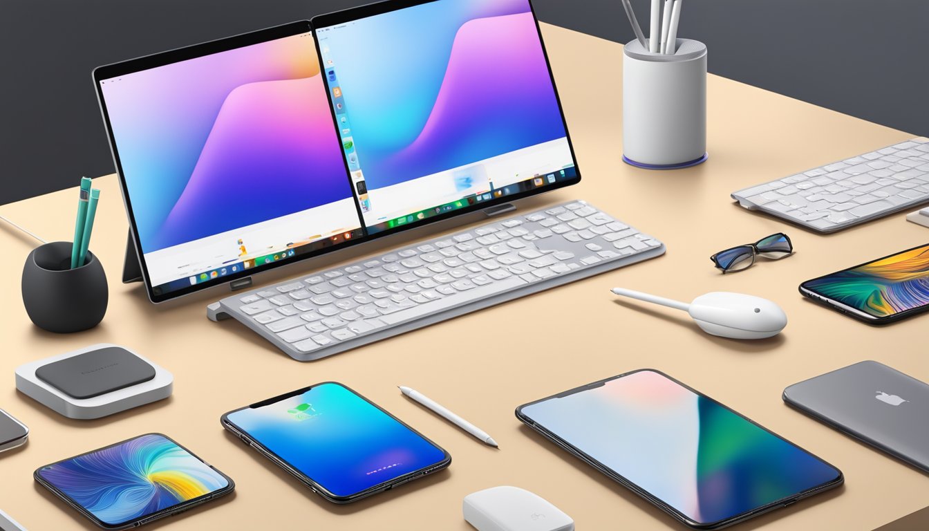 A brand new Apple Pencil sits on a sleek display stand at Best Buy, surrounded by other high-tech accessories