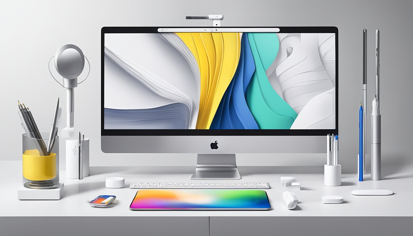 A refurbished Apple Pencil sits on a sleek Best Buy display stand, surrounded by other electronic accessories. The pencil is in pristine condition, with its sleek white and silver design catching the light