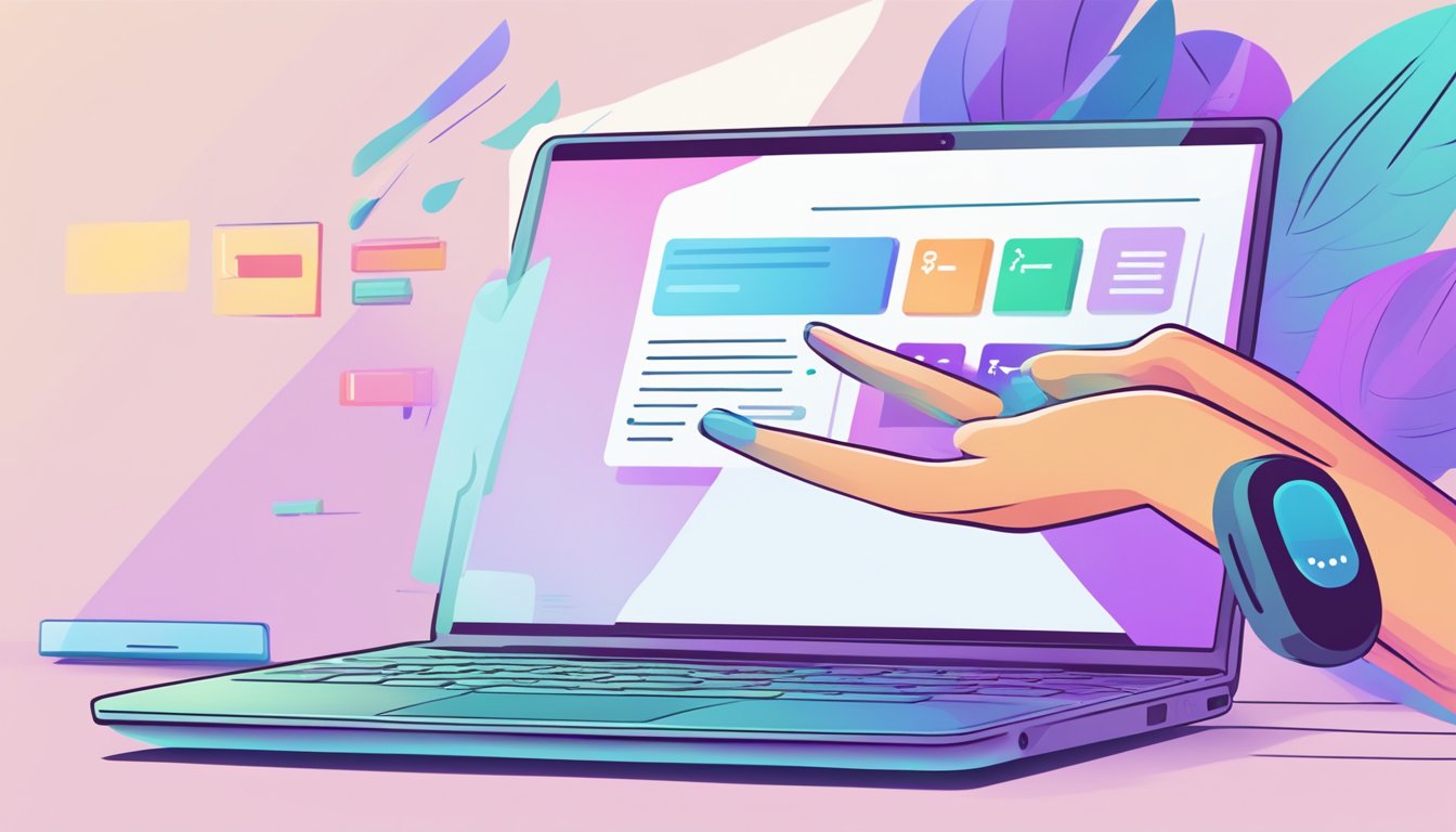 A hand reaches for a laptop, with hair fact tablets displayed on the screen. A cursor hovers over the "buy now" button