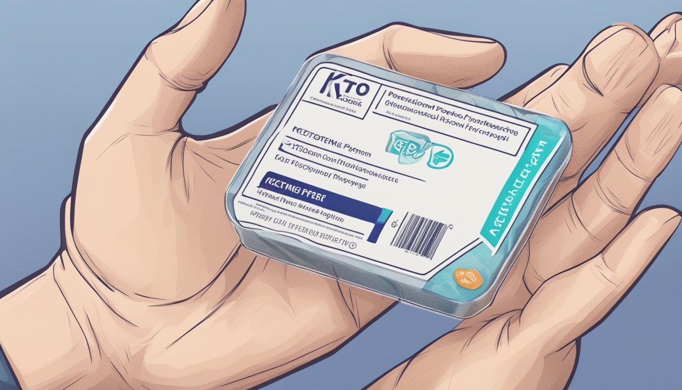 A hand reaches for a ketoprofen patch package online