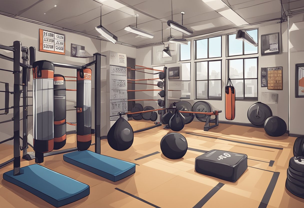 A boxing gym with motivational posters, equipment, and a calendar marked with achievable goals