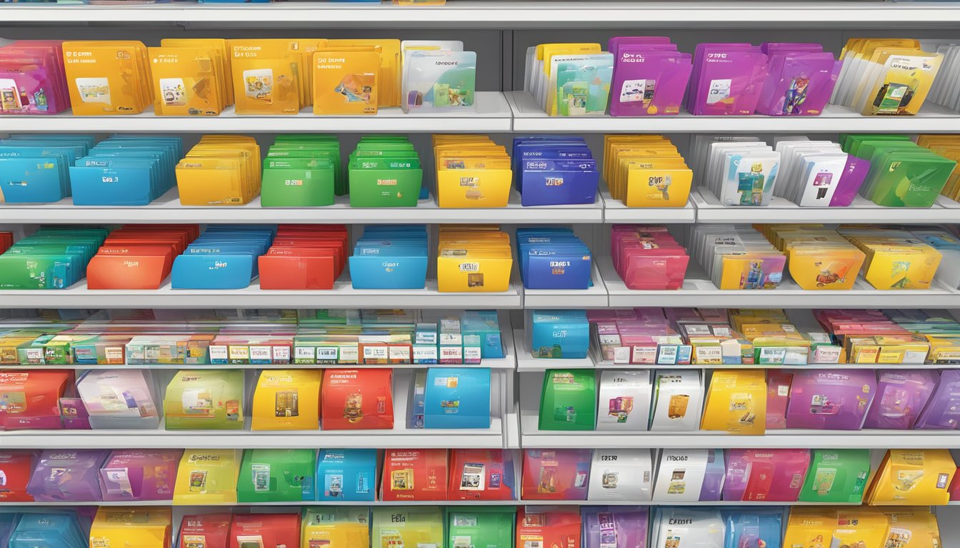A colorful display of Roblox cards at a Singaporean retailer, with clear signage indicating availability for purchase