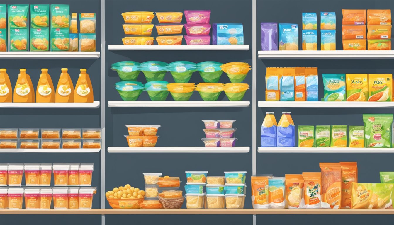 Shelves stocked with sago packets in a Singaporean grocery store