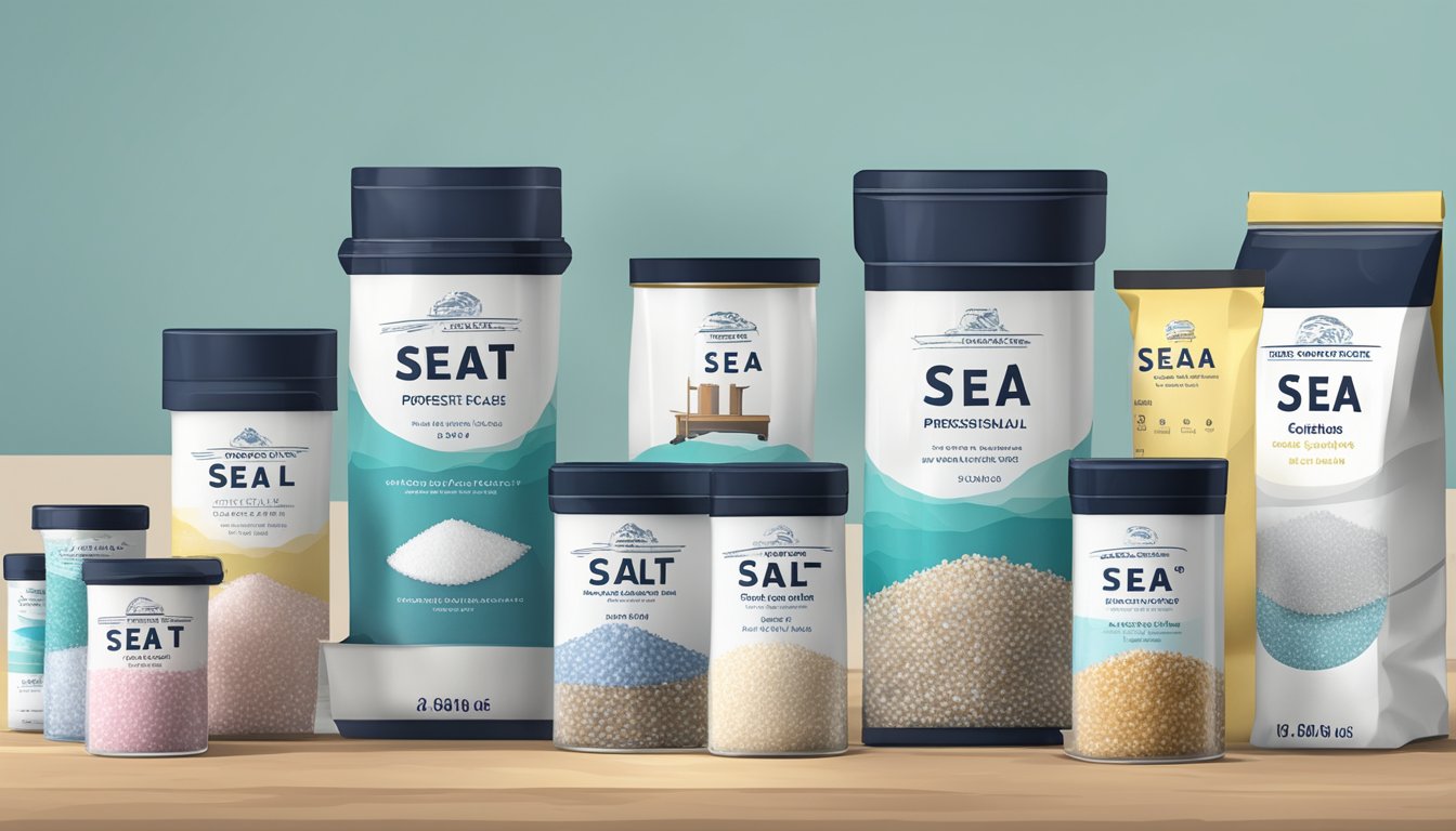 Sea salt packages displayed online with various sizes and prices, accompanied by a list of frequently asked questions