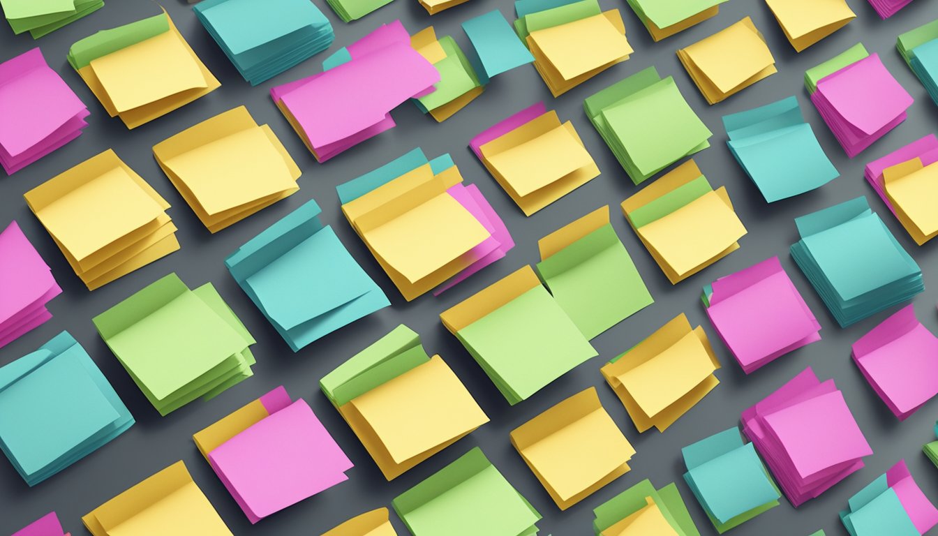 Colorful sticky notes with "Frequently Asked Questions" written on them are arranged in a neat grid pattern, ready to be bought online